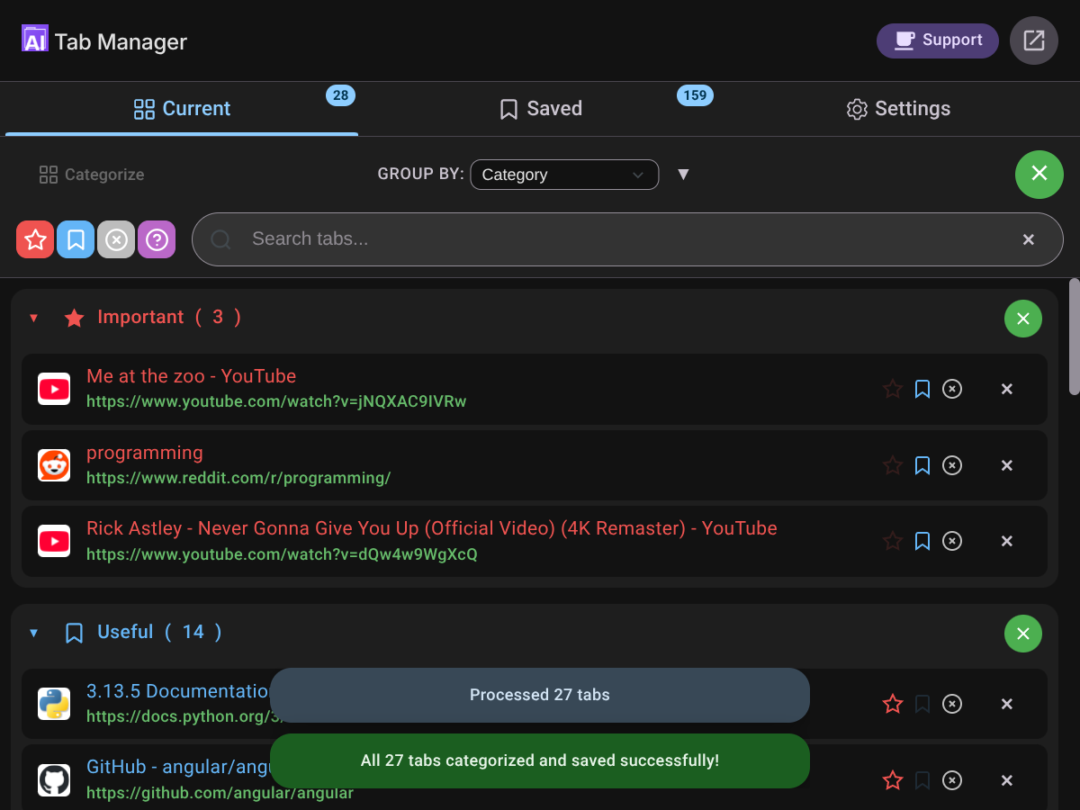 After Categorization - Dark Theme