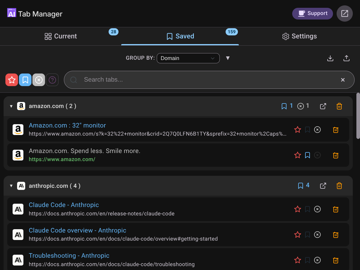 Group by Domain - Dark Theme