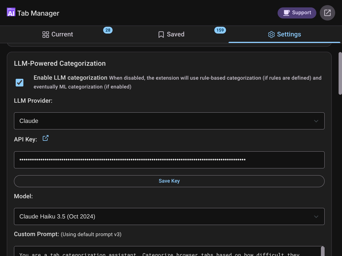 LLM Settings - Dark Theme