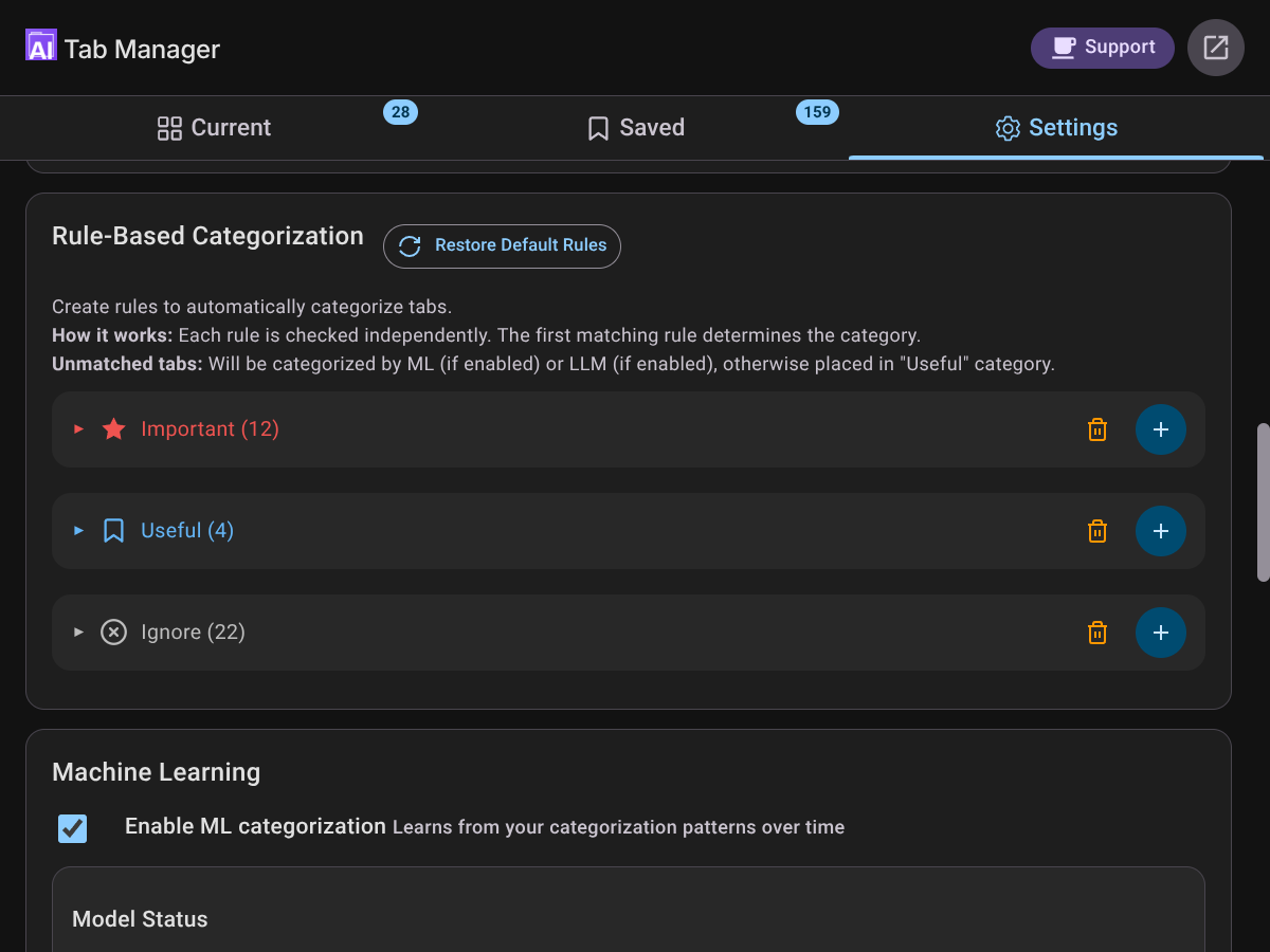 Rules Settings - Dark Theme